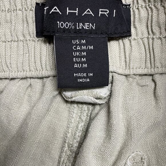 TAHARI PANTS 100% LINEN WOMENS M SAGE GREEN BEACH LAGENLOOK BELT ELASTIC COASTAL - Picture 4 of 10